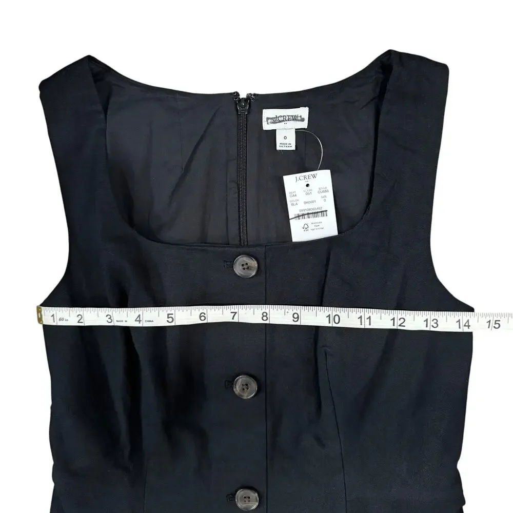 J.Crew Linen Cotton Blend Old Money Button Front Midi Dress Black 0